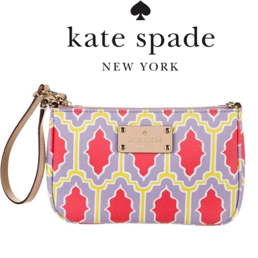 Kate Spade Linet Cabana Tile crocus orange wristlet zipper clutch purple Video